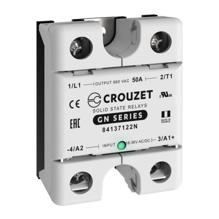 CROUZET SSR, 1 Phase, Panel Mount, 50A, IN 18-36 VAC, OUT 660 VAC, Zero Cross 84137122N